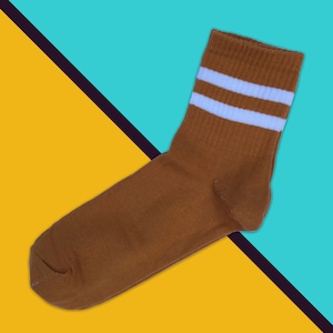 Mustard Socks - Striped Socks - White Striped Socks - Cotton Socks - Unisex Socks - Unique Socks - Trendy Socks