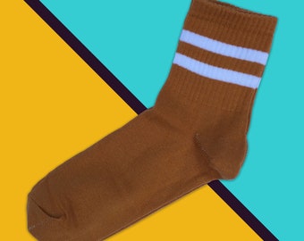 Mustard Socks - Striped Socks - White Striped Socks - Cotton Socks - Unisex Socks - Unique Socks - Trendy Socks