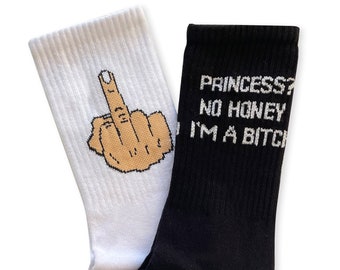 Mittelfinger Socken, I'm a Bitch Slogan Socken, Rebell Socken, Fake Socken, Geschenk für Strumpfhalter, Schwörsocken