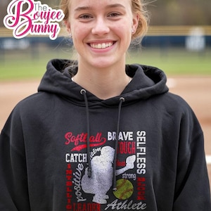 Softball Gift / Softball Catcher Hoodie / Girls Sweatshirt / Distressed Text / College / High School / Fast Pitch Softball / Pullover Hoodie