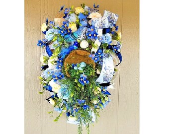 Blue Wreath Easter Wreath Front Door Wreath Farmhouse Wreath Housewarming Gift Wreath Bird lovers,Pecan Wreath Blue Wreath Easter Wreath Front Door Wreath Farmhouse Wreath Housewarming Gift Wreath Bird lovers,Pecan Wreath