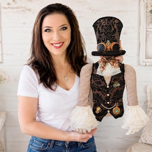 Steampunk Gentleman Wreath Attachment, Victorian Top Hat Wall Decor, Gear Clockwork Door Accent