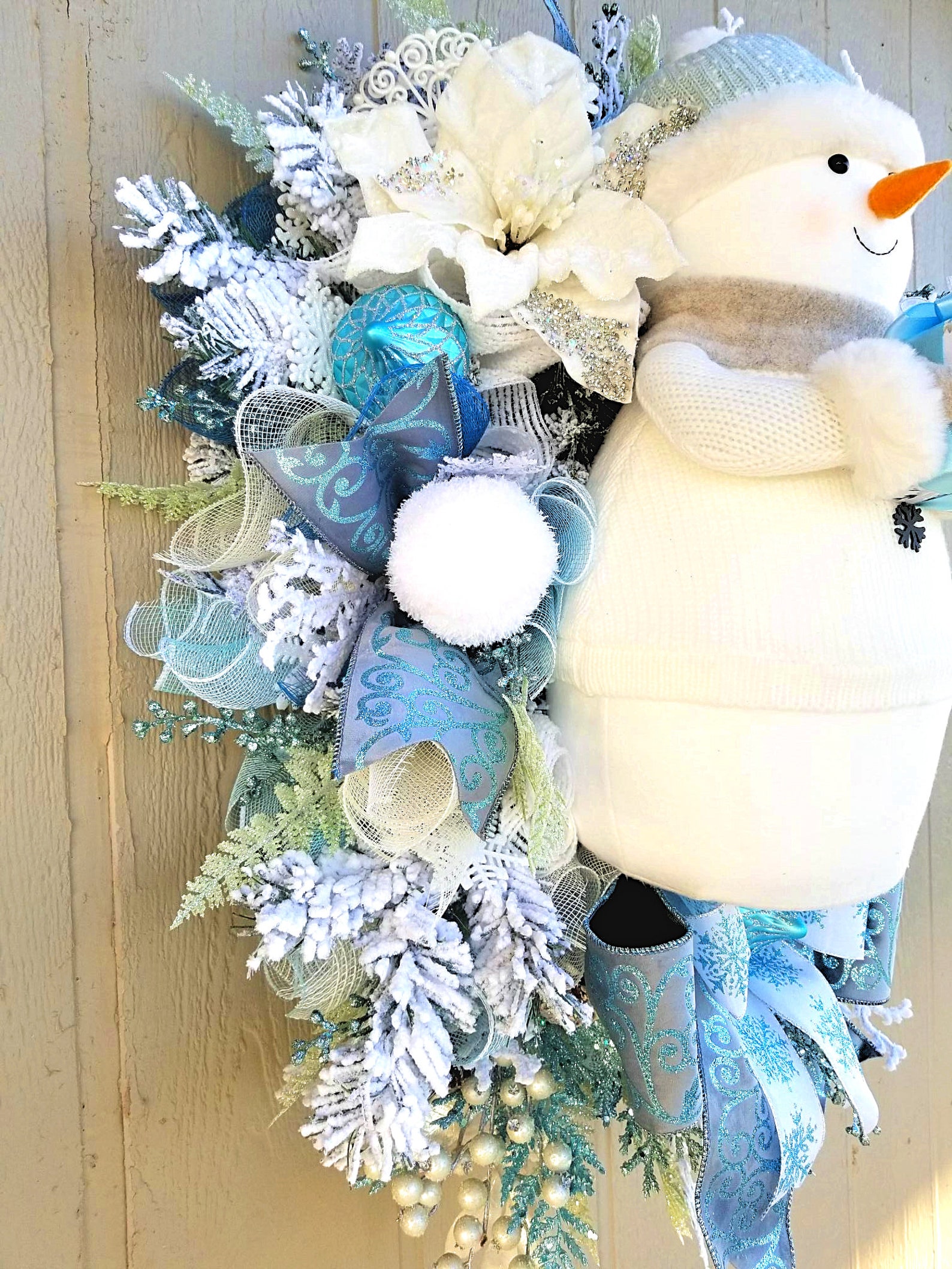 Adorable Snowman Front Door Wreath Snowman Winter Wreathblue Etsy