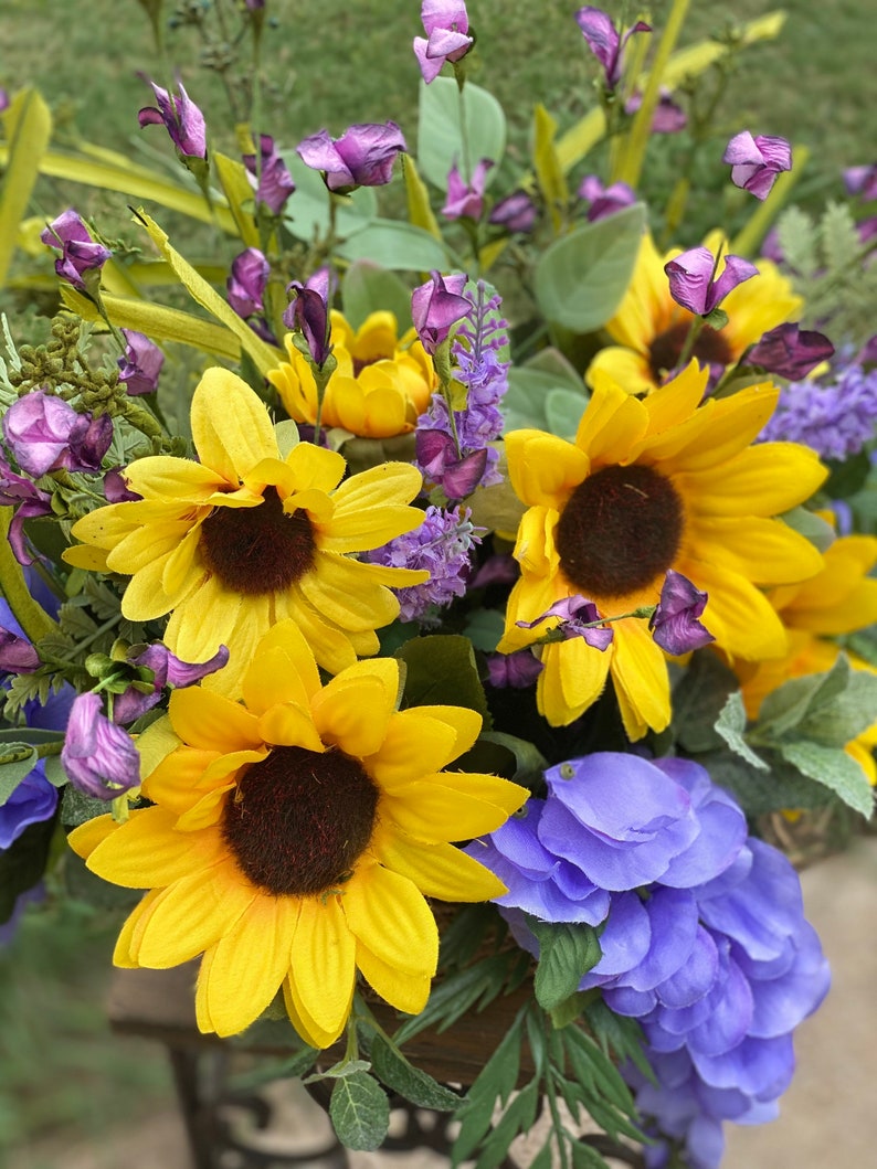Sunflowers Hanging Basket Floral Decor Flower Arrangement Etsy