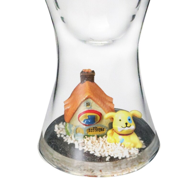 Glass Double Wall Tumbler handcraft lovely house /& Puppy figure on base 6.6 oz 200 ml