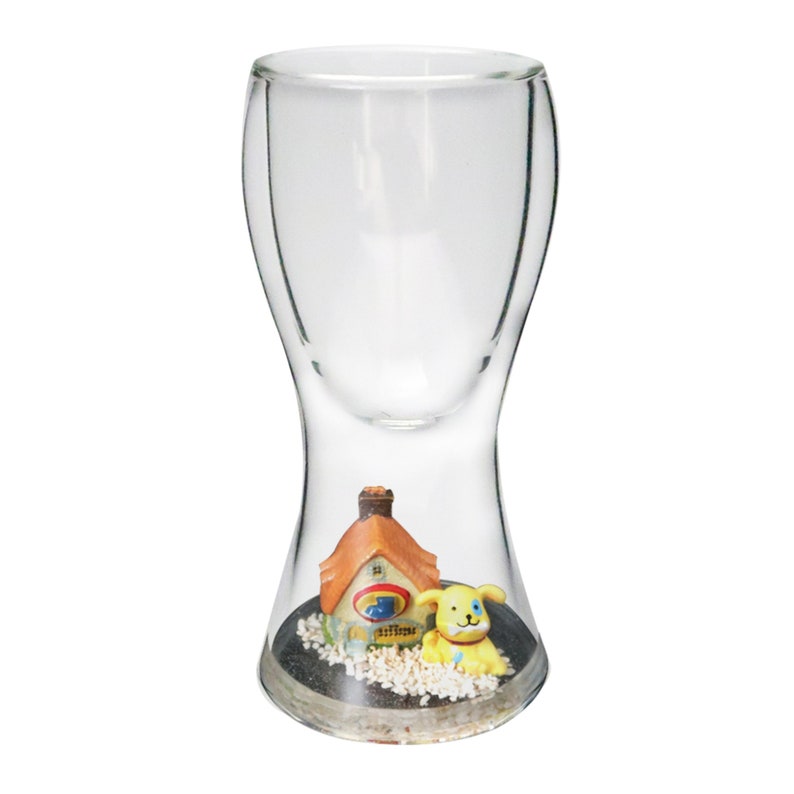 Glass Double Wall Tumbler handcraft lovely house /& Puppy figure on base 6.6 oz 200 ml