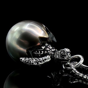 Schildkröte Ei Anhänger Hand schnitzen schwarze Perle, 925 Silber Baby Meeresschildkröte Halskette, Schildkröte Ei Anhänger, Schildkröte Ei schnitzen Perle, Schildkröte Anhänger.