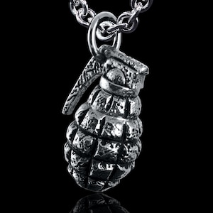 Grenade, 925 Grenade Silver Pendant, Grenade Necklace, Bomb Pendant, Army Necklace, Military Pendant.