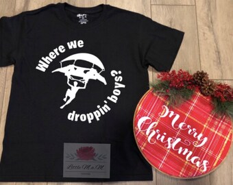kids fortnite where we droppin boys youth apparel fortnite game t shirt - fortnite pajamas canada