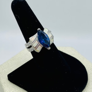 Sterling Silver Blue Marquise Stone Opal Inlay Estate Ring Vintage 925 Sz 8