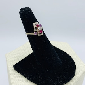 14k Ruby Amethyst Diamond Ring Art Deco White Gold WG Square Rectangle Estate