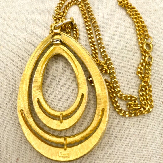 Trifari Teardrop Gold Pendant Dangle 1970s Chain … - image 8