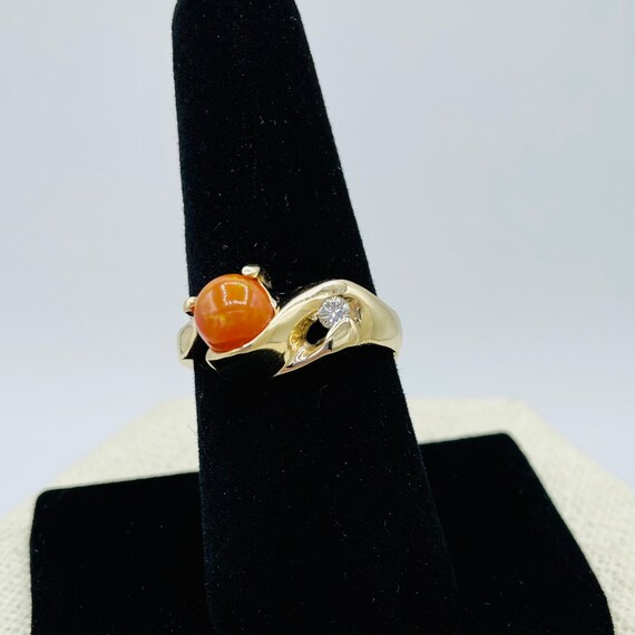 14k Gold Orange Cabochon Crystal Bypass Estate Ri… - image 3