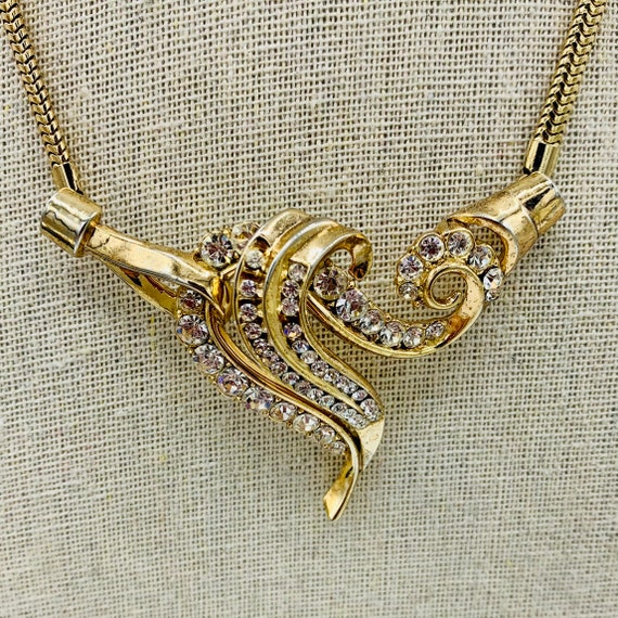Trifari Rhinestone Swirl Choker Necklace Chain Co… - image 2