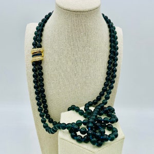 Nolan Miller Blue Pearl Bead Rhinestone Clasp Necklace 2-Strand Vintage Signed