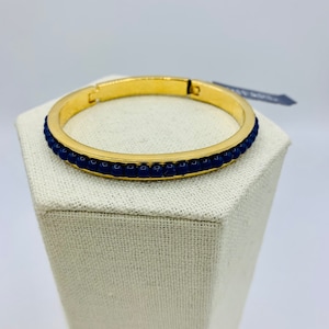 Trifari Bangle Bracelet Blue Beads Gold Tone Vintage Signed 1980s