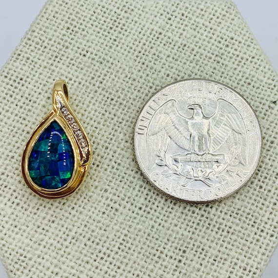 14k YG Opal Mosaic Diamond Oval Teardrop Pendant … - image 4