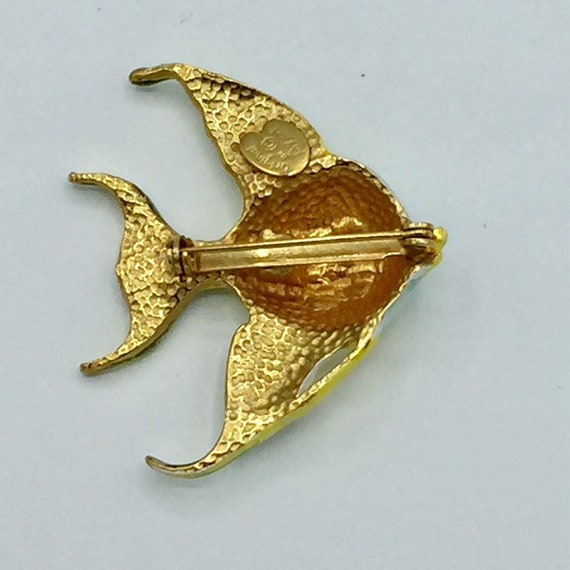 Grande Broche Poisson Vintage – Or Estampillé, émaux Bleu Et Jaune – Bijou Ancien 1801