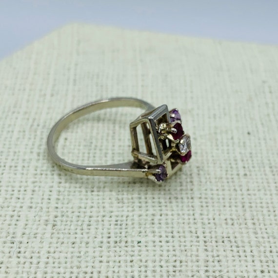 14k Ruby Amethyst Diamond Ring Art Deco White Gol… - image 6