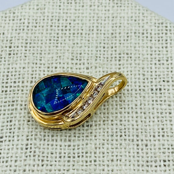 14k YG Opal Mosaic Diamond Oval Teardrop Pendant … - image 3
