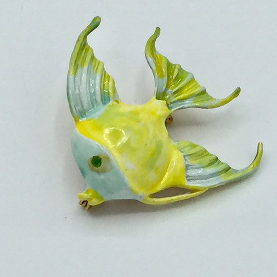 Original by Robert Enamel Fish Brooch Yellow Blue… - image 3