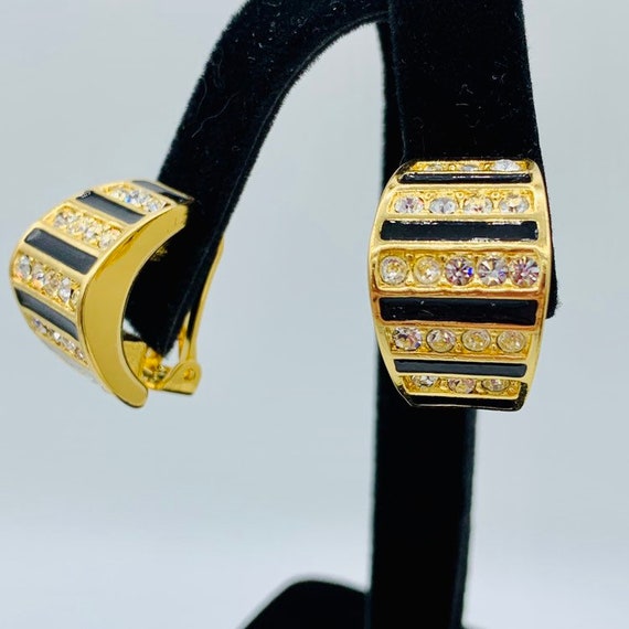 Christian Dior Black Enamel Rhinestone Clip Earri… - image 3