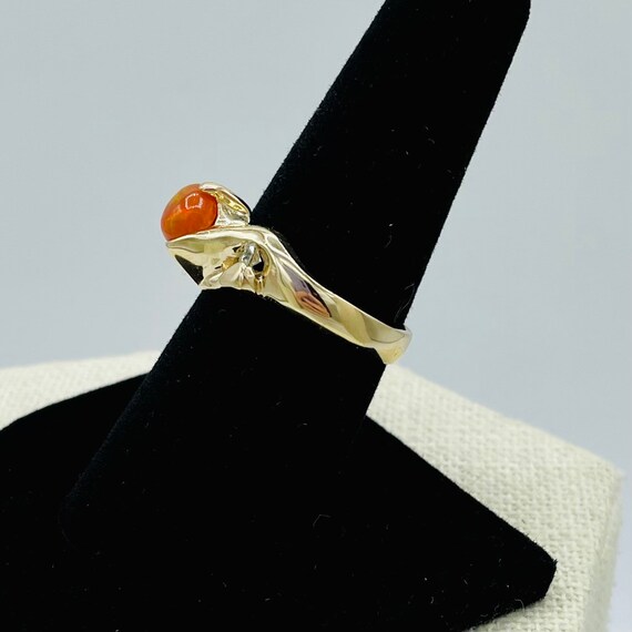 14k Gold Orange Cabochon Crystal Bypass Estate Ri… - image 5