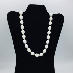 Trifari White Beaded Necklace Oval Gold Tone