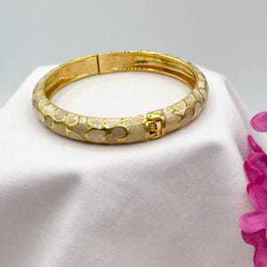 Vintage Joan Rivers Gold Tone & Red Enamel Hinge Bangle Bracelet – 7&quot; – Excellent Condition