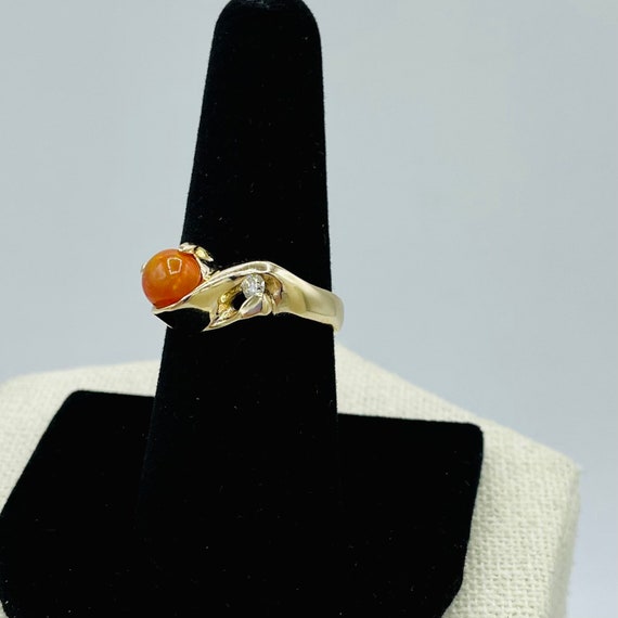 14k Gold Orange Cabochon Crystal Bypass Estate Ri… - image 2