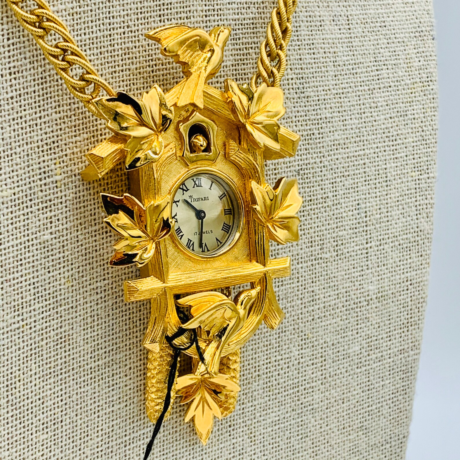 Trifari Cuckoo Clock Watch 17 Jewels Pendant Necklace Signed Etsy