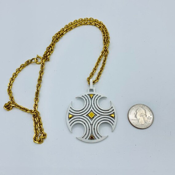 Trifari White Enamel Cross Pendant Necklace Gold … - image 7