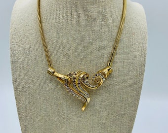 Trifari Rhinestone Swirl Choker Necklace Chain Collar Vintage Signed