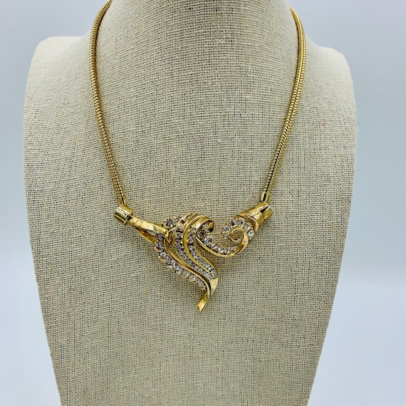 Trifari Rhinestone Swirl Choker Necklace Chain Co… - image 1
