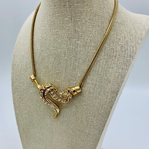 Trifari Rhinestone Swirl Choker Necklace Chain Co… - image 3