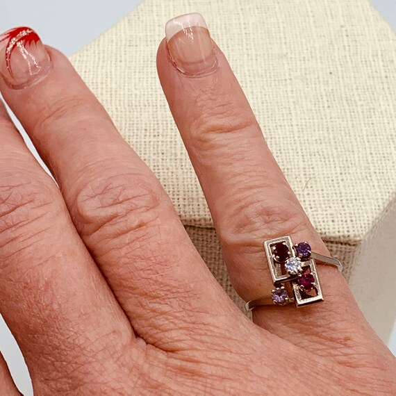 14k Ruby Amethyst Diamond Ring Art Deco White Gol… - image 8