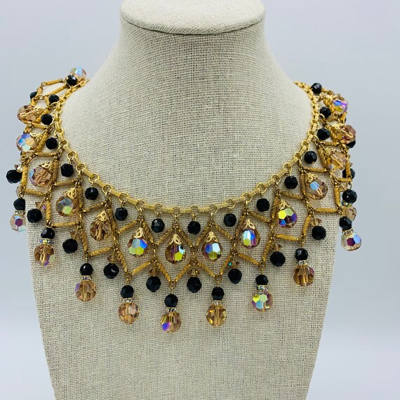 Buy Vendome Crystal Beaded Bib Choker Necklace Gold AB Iridescent Black Filigree Vintage Signed Online in India Etsy