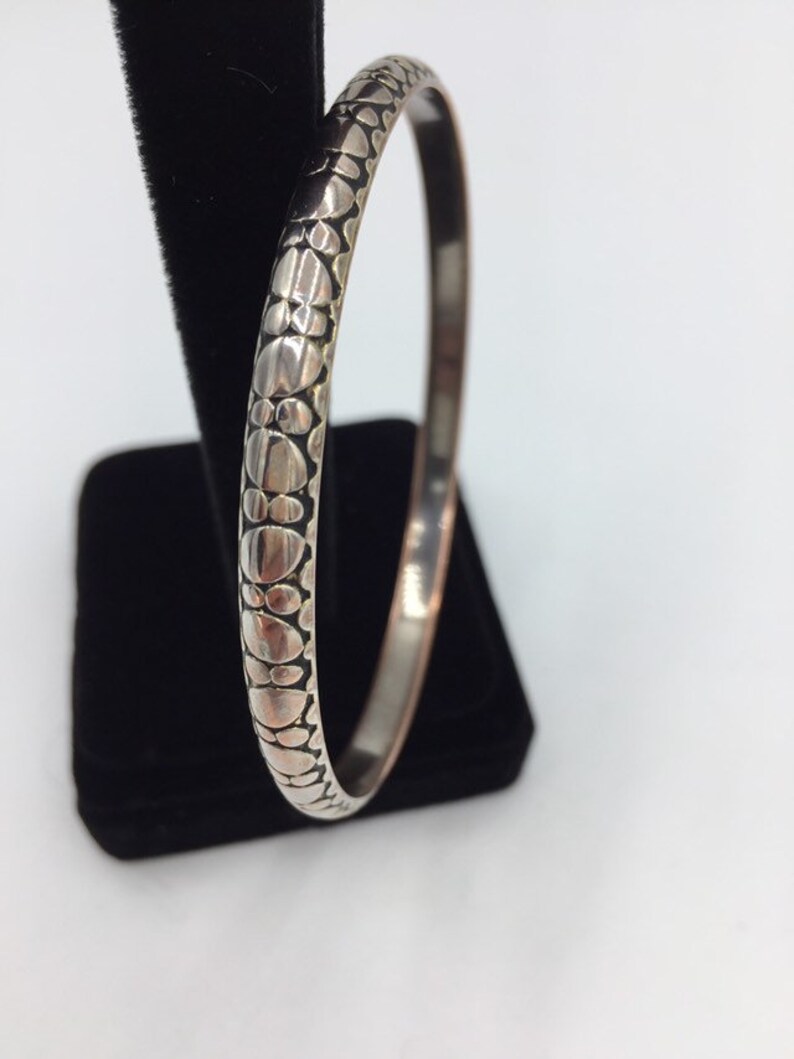 Vintage Monet Gold Tone Etched Bangle Bracelet Pebbles