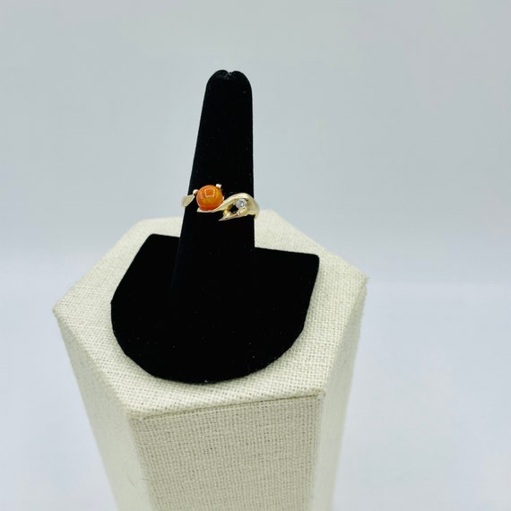 14k Gold Orange Cabochon Crystal Bypass Estate Ri… - image 1