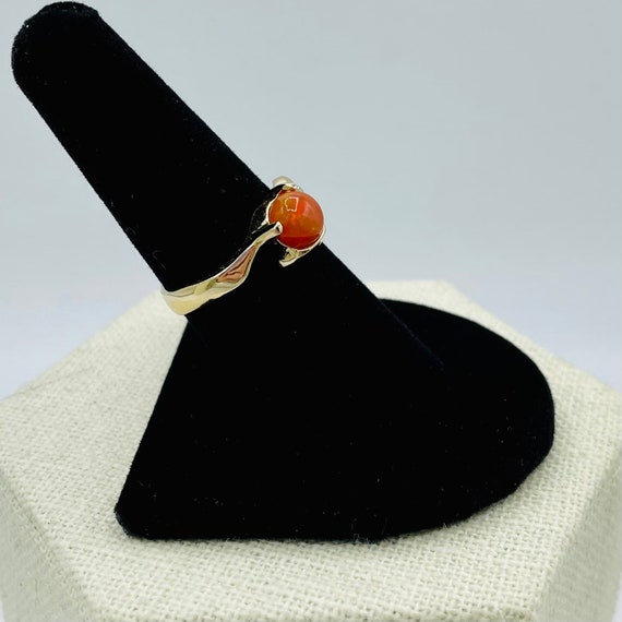 14k Gold Orange Cabochon Crystal Bypass Estate Ri… - image 4