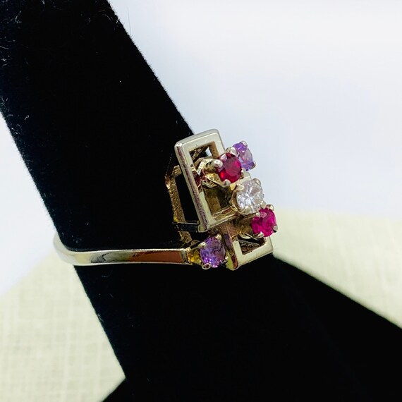 14k Ruby Amethyst Diamond Ring Art Deco White Gol… - image 3