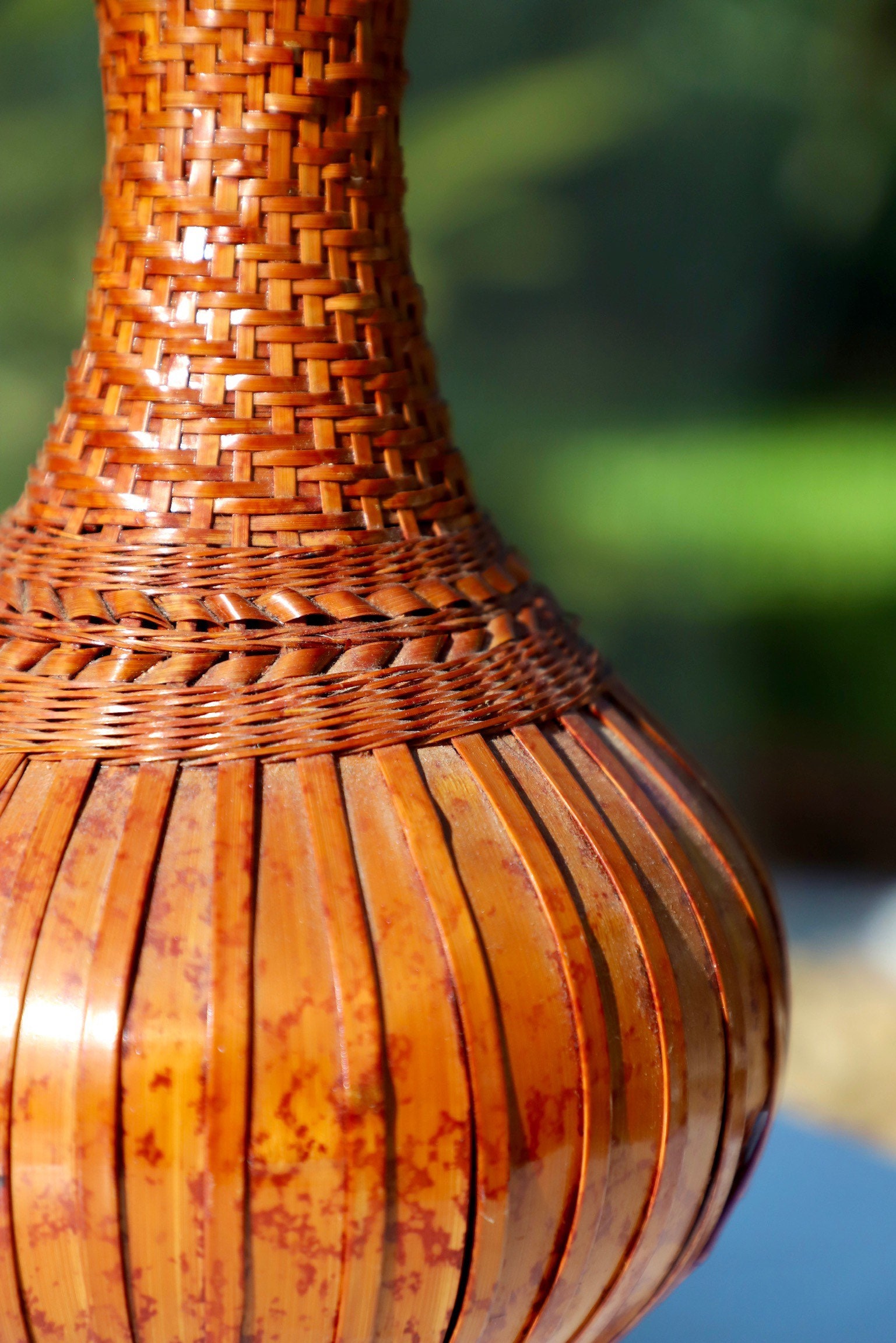 Vintage Rattan and Glass Vase Etsy