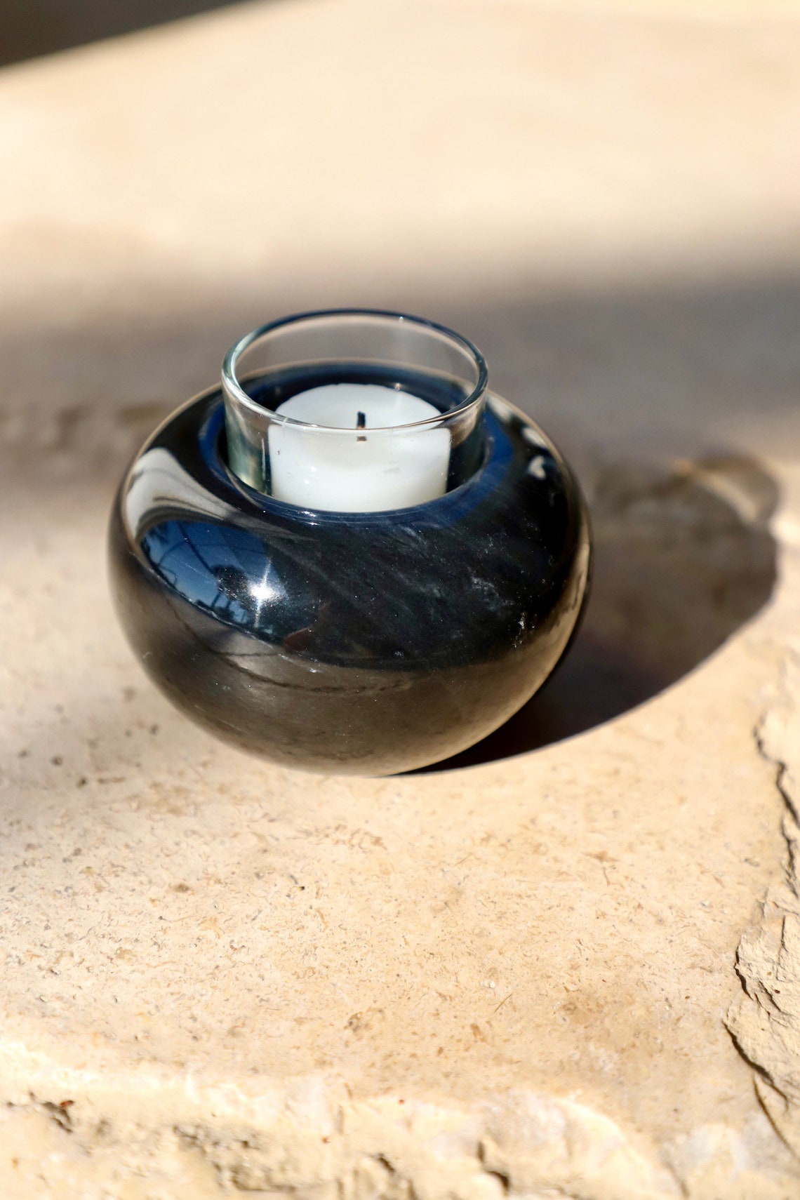 Black Marble Candle Holder Etsy