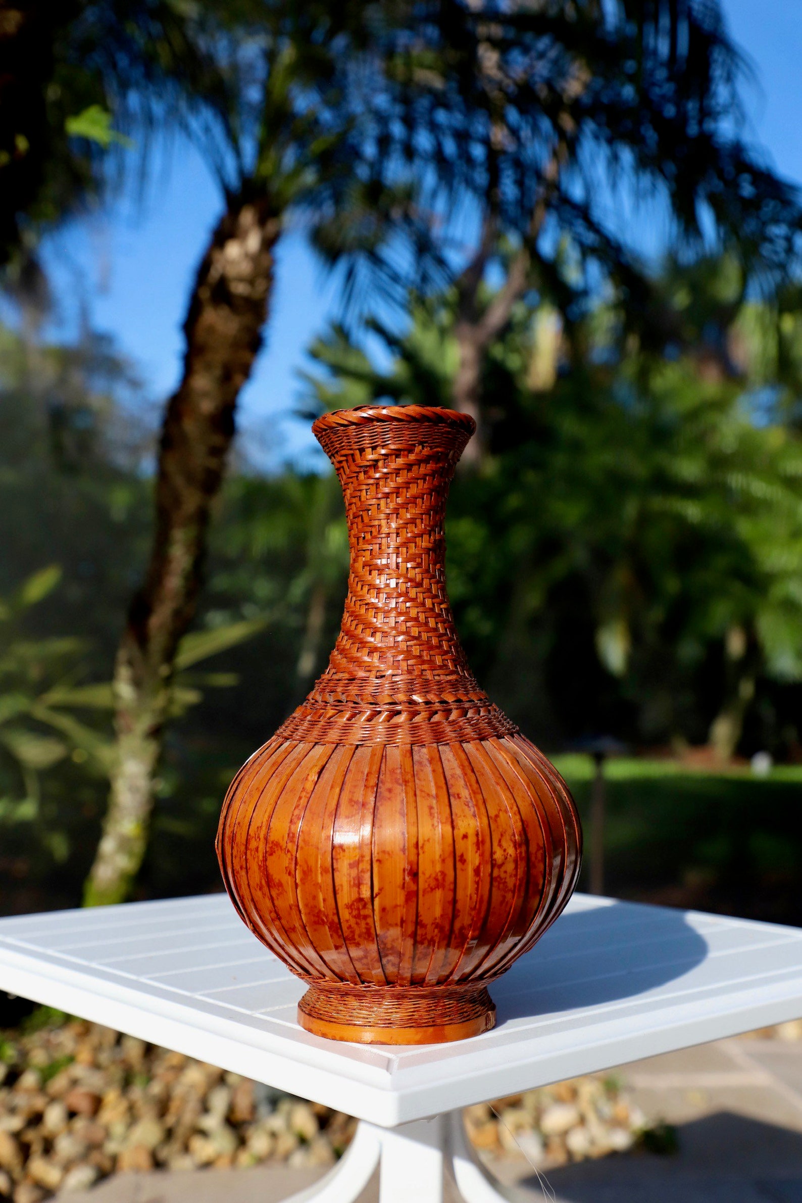 Vintage Rattan and Glass Vase Etsy