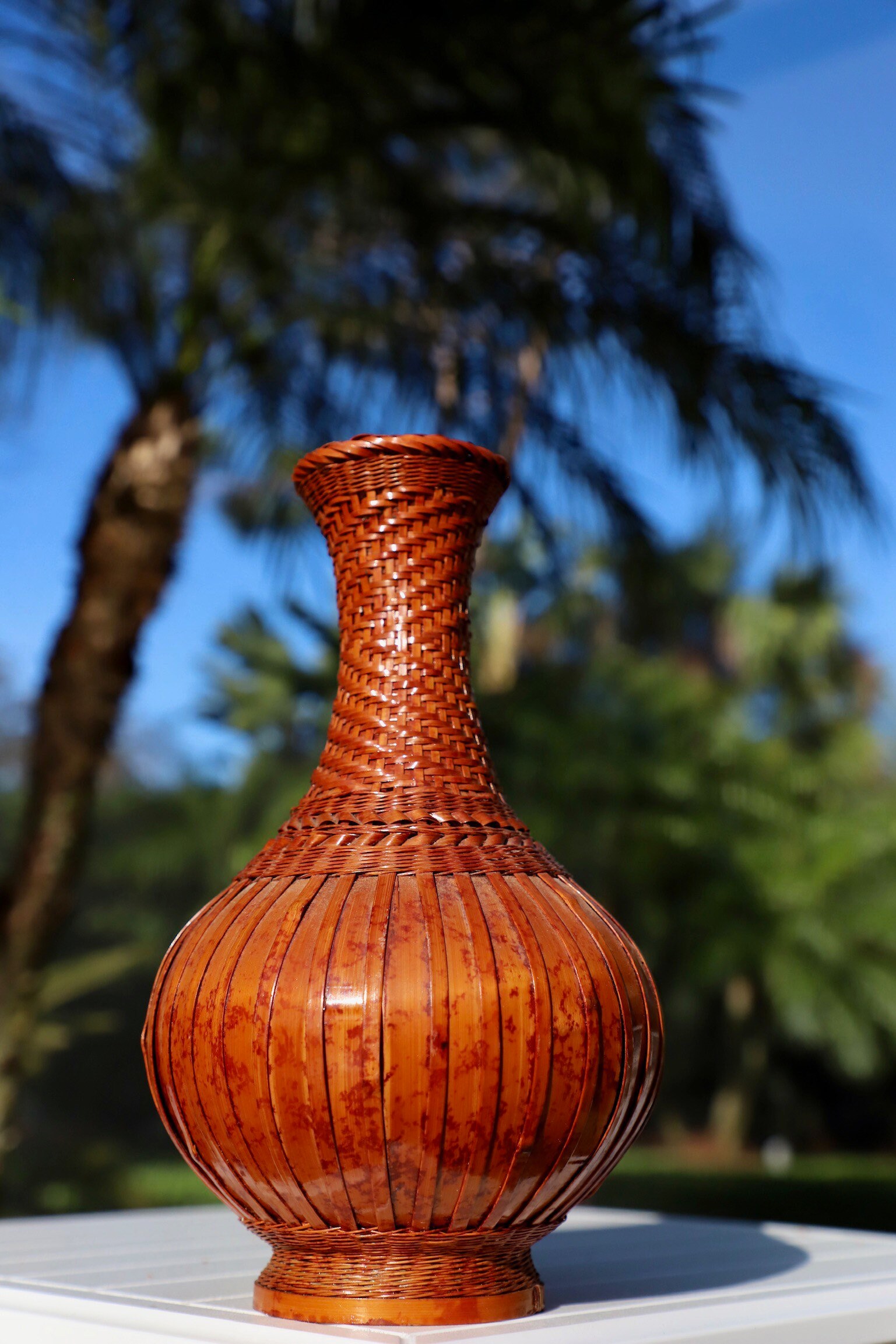 Vintage Rattan and Glass Vase Etsy