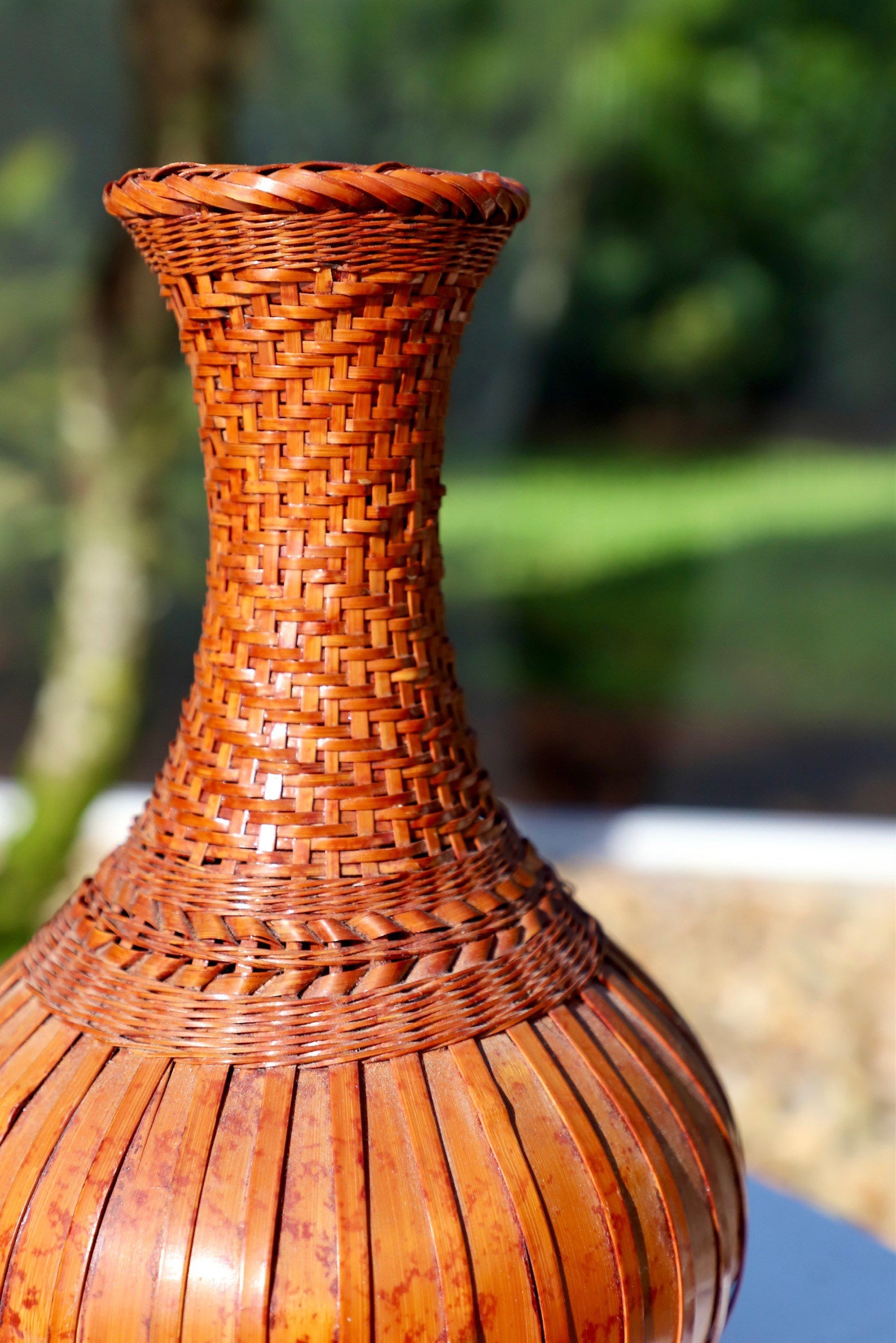 Vintage Rattan and Glass Vase Etsy