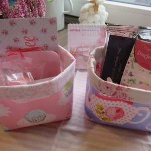 Geschenkset Muffin Tee Utensilo Magnet backen Küche Geschenk Karte rosa blau Teekanne Teebeutel Ablage KleineSeligkeiten genäht Geburtstag