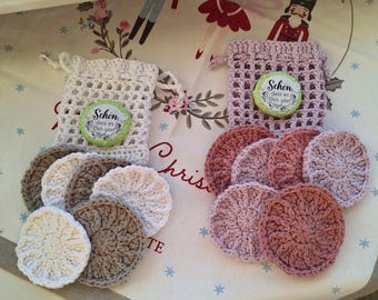 Abschminkpads Kosmetikpads gehäkelt im Säckchen Seifenretter Seifensäckchen rosa weiß Scrubbies für Peeling wieder verwendbar im Set 6 Stück