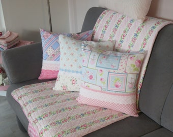 Kissen Kuschelkissen Muttertag Deko Sofa Sessel genäht romantisch Unikat KleineSeligkeiten rosa blau Patchwork Geschenk Valentinstag Liebe