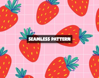 Retro Strawberry Seamless Pattern, Strawberry Digital Paper.